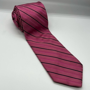Haines & Bonner of London Pink and Black Striped Tie Necktie 100%‎ Silk C7